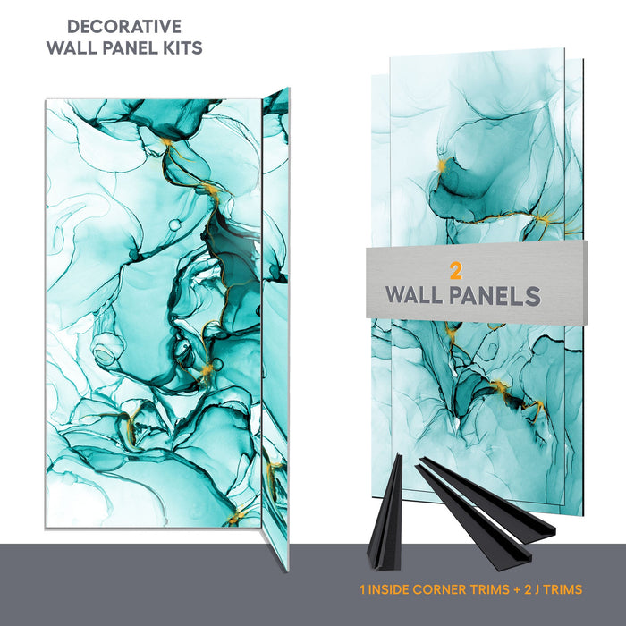 Wall panel kit for 48x36 corner shower - Smokey turquoise (glossy finish)