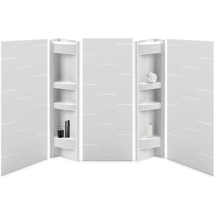58 in. high acrylic tub surround with shelves (5-piece) – Vertical Tiles & Dynamic Shelves