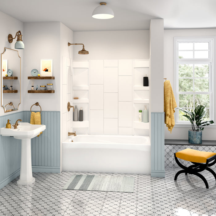58 in. high acrylic tub surround with shelves (5-piece) – Vertical Tiles & Dynamic Shelves