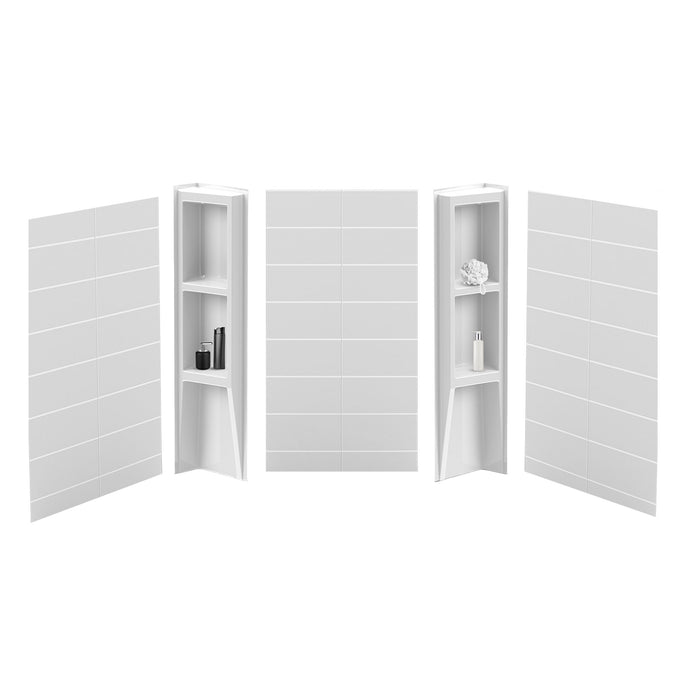 58 in. high acrylic tub surround with shelves (5-piece) – Stacked Tiles & Spacious Classic Shelves