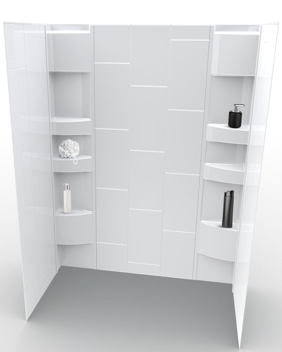 80 in. high acrylic tub or shower surround with shelves (5-piece) - Vertical Tiles & Dynamic Shelves