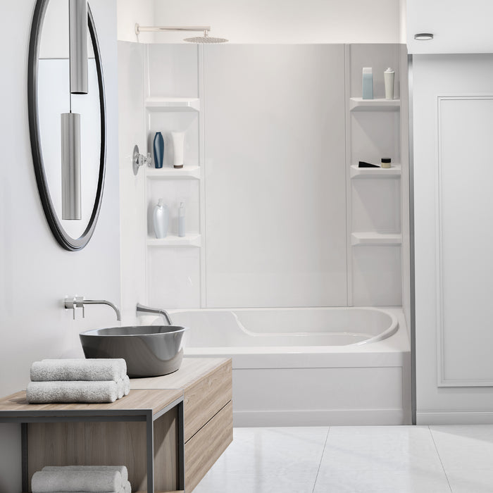 58 in. high polystyrene tub surround with shelves (5-piece) - Plain Wall & Large Basic Shelves