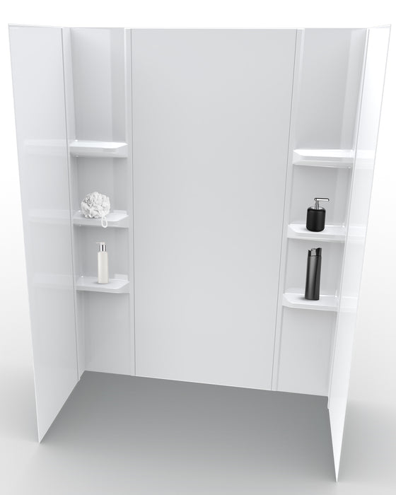 80 in. high polystyrene tub or shower surround with shelves (5-piece) - Plain Wall & Large Basic Shelves