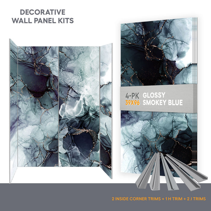 Wall panel kit for 60x32 alcove shower - Smokey blue (glossy finish)