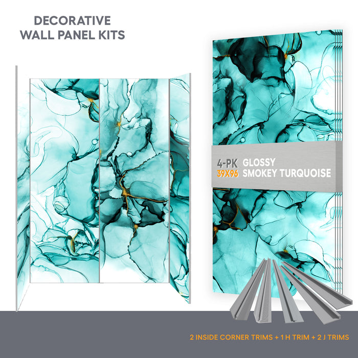 Wall panel kit for 60x32 alcove shower - Smokey turquoise (glossy finish)