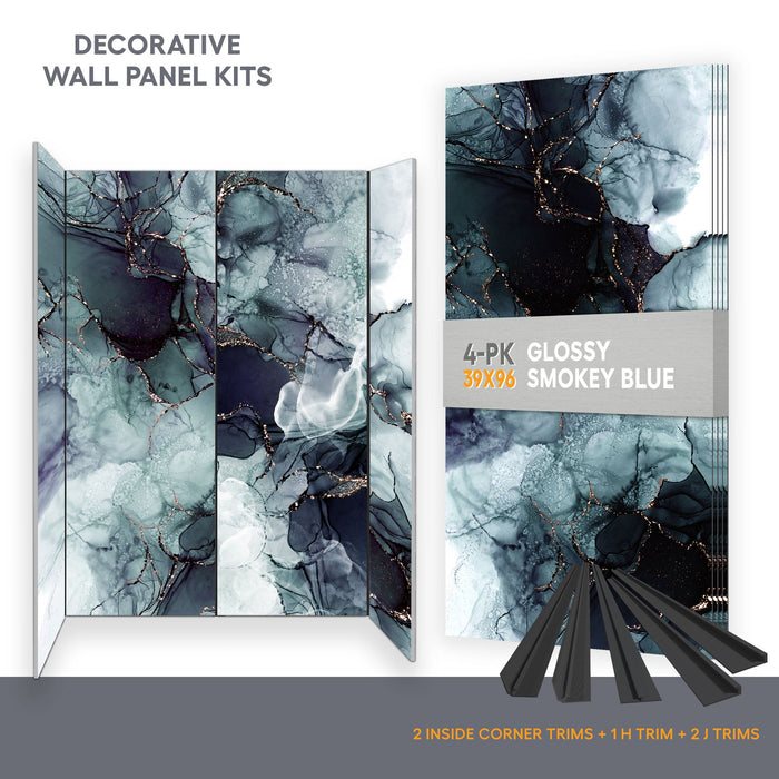 Wall panel kit for 60x32 alcove shower - Smokey blue (glossy finish)