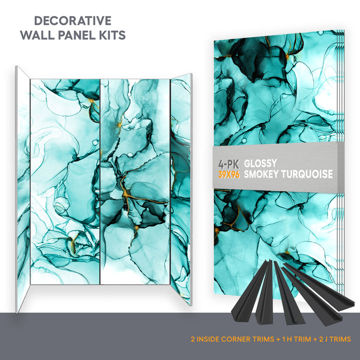 Wall panel kit for 60x32 alcove shower - Smokey turquoise (glossy finish)