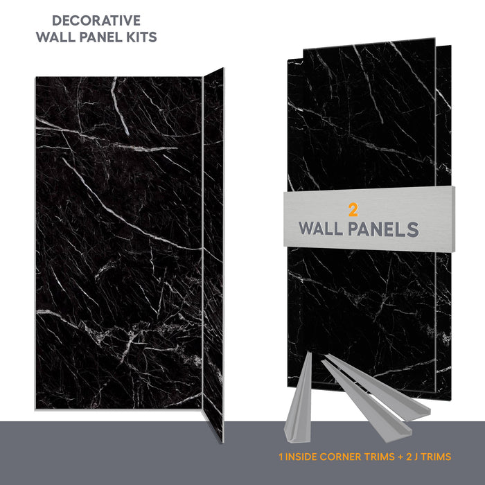 Wall panel kit for 48x36 corner shower - Black Marble (glossy finish)