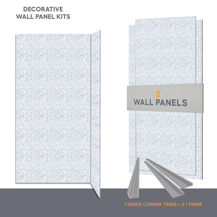Wall panel kit for 48x36 corner shower - Blue hexagon