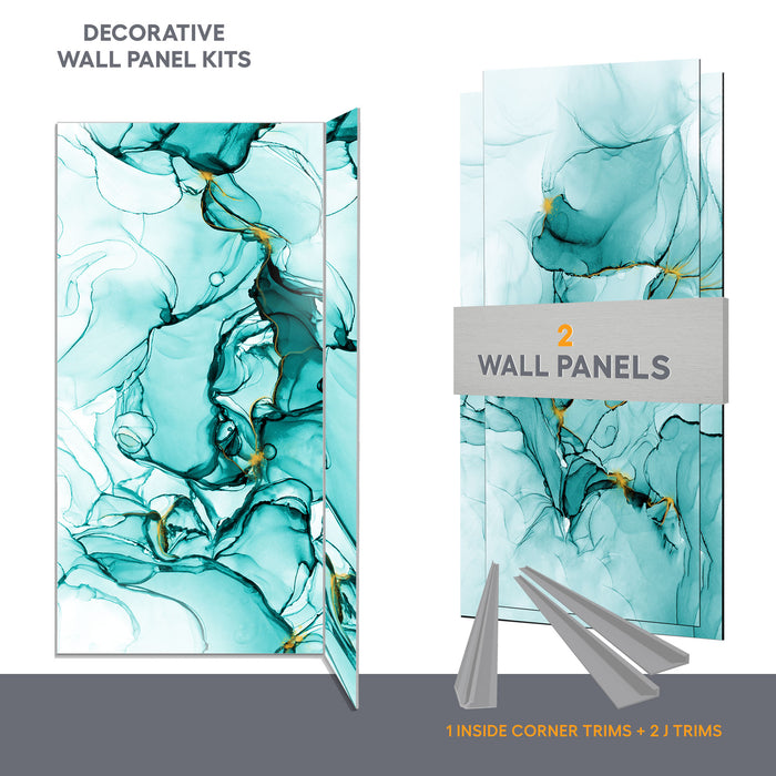 Wall panel kit for 48x36 corner shower - Smokey turquoise (glossy finish)