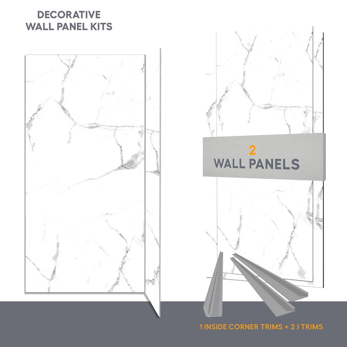 Wall panel kit for 48x36 corner shower - White Marble (glossy finish)
