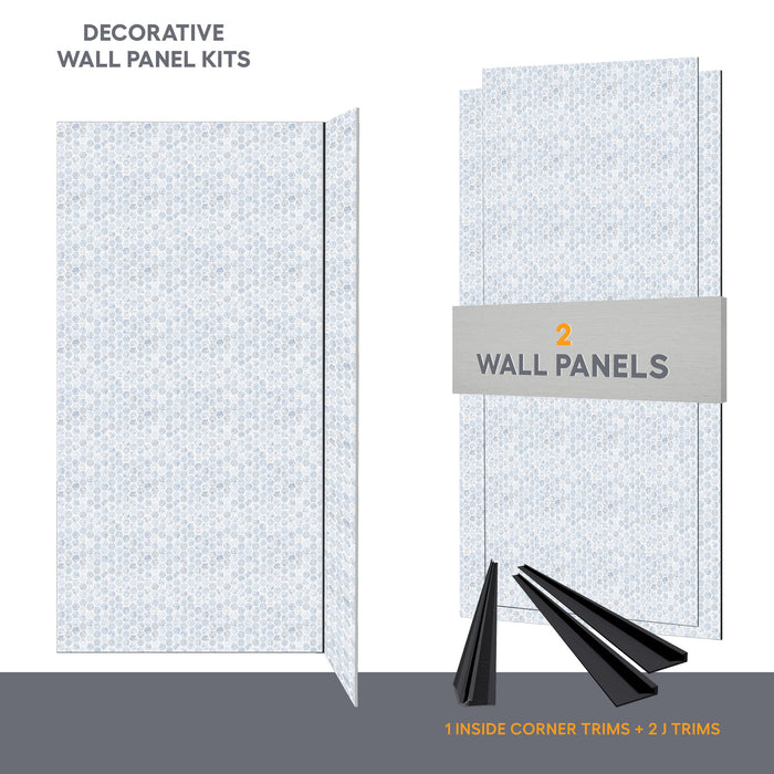 Wall panel kit for 48x36 corner shower - Blue hexagon