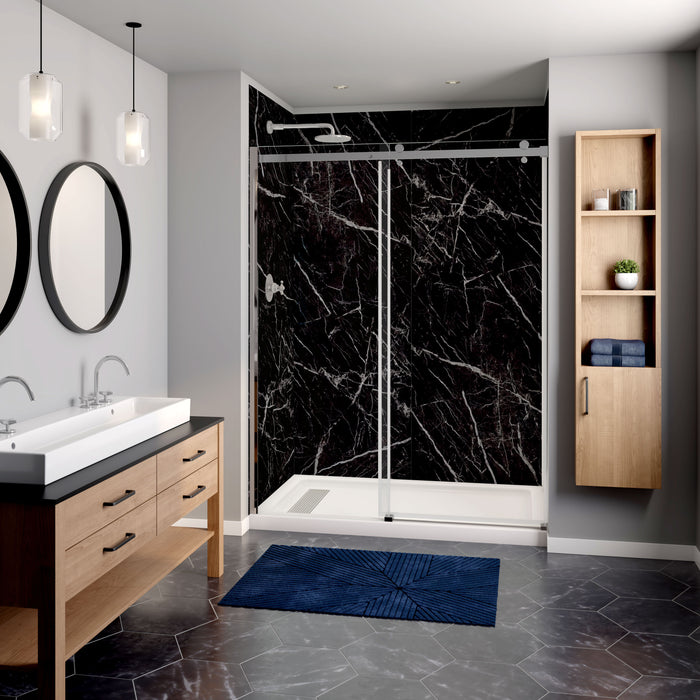 Wall panel kit for 60x32 alcove shower - Black Marble (glossy finish)