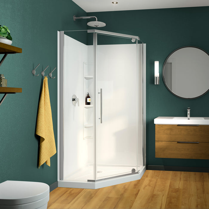 38 in. neo-angle shower kit with base, door and walls