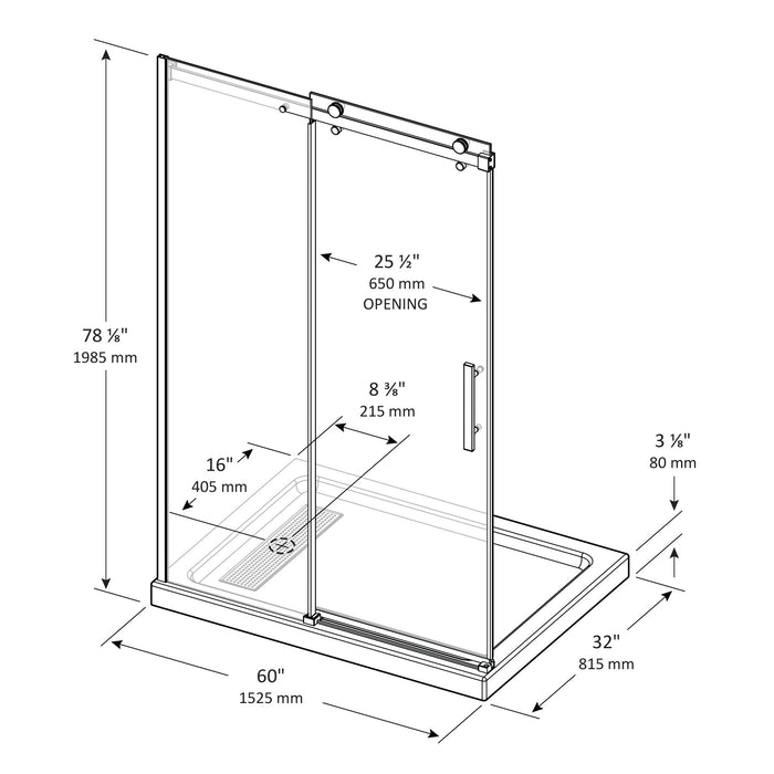 60 x 32 rectangular alcove shower with base and door