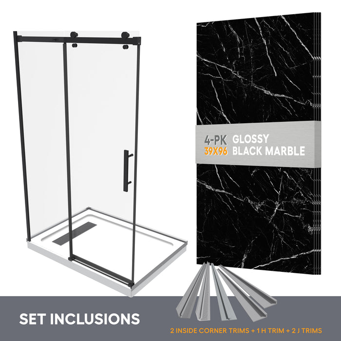60 x 32 all-in-one alcove shower kit with decorative wall panels