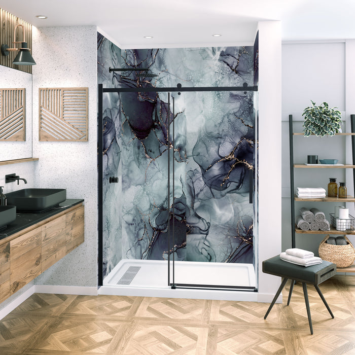 Wall panel kit for 60x32 alcove shower - Smokey blue (glossy finish)