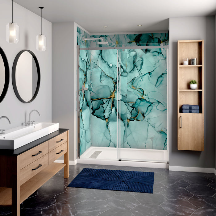 Wall panel kit for 60x32 alcove shower - Smokey turquoise (glossy finish)