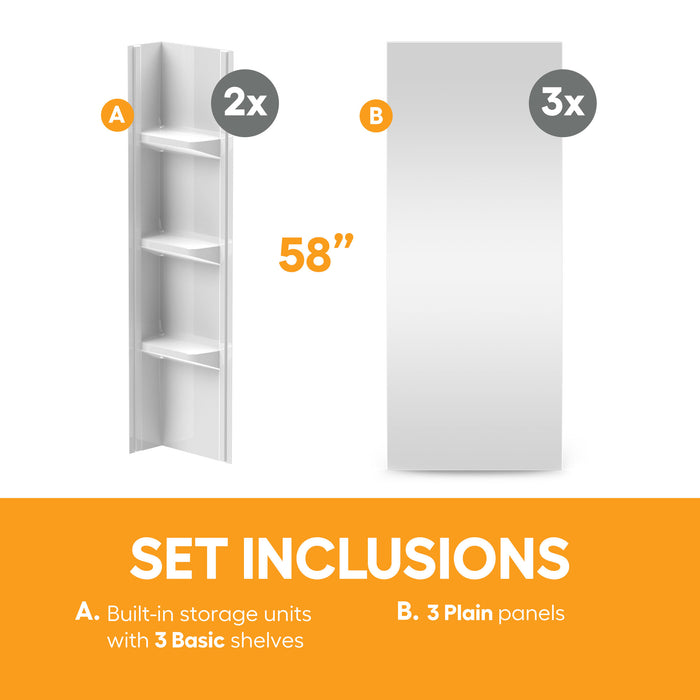 58 in. high polystyrene tub surround with shelves (5-piece) - Plain Wall & Large Basic Shelves