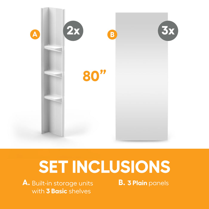 80 in. high polystyrene tub or shower surround with shelves (5-piece) - Plain Wall & Large Basic Shelves