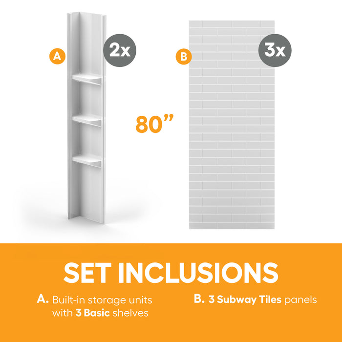 80 in. high polystyrene tub or shower surround with shelves (5-piece) - Subway Tiles & Large Basic Shelves